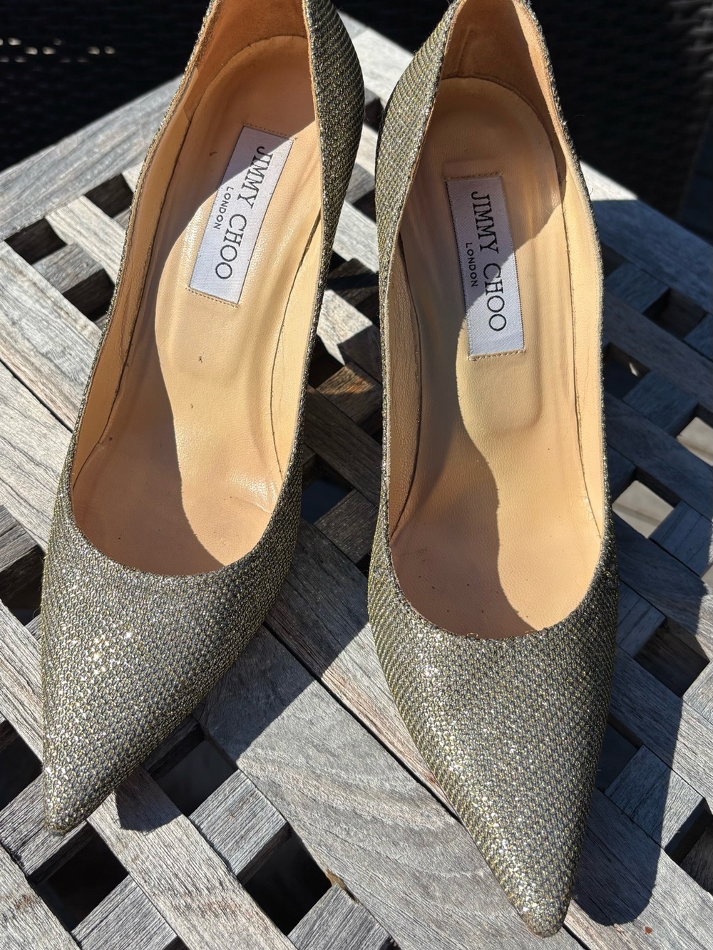 Jimmy Choo Metallic Gold Pointed Toe Heels